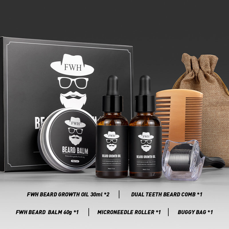 Beard Growth Hair Treatment Value Set Oil Microneedle Roller Suit