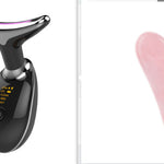 Black electronic device with digital display and pink heart-shaped object on a white background